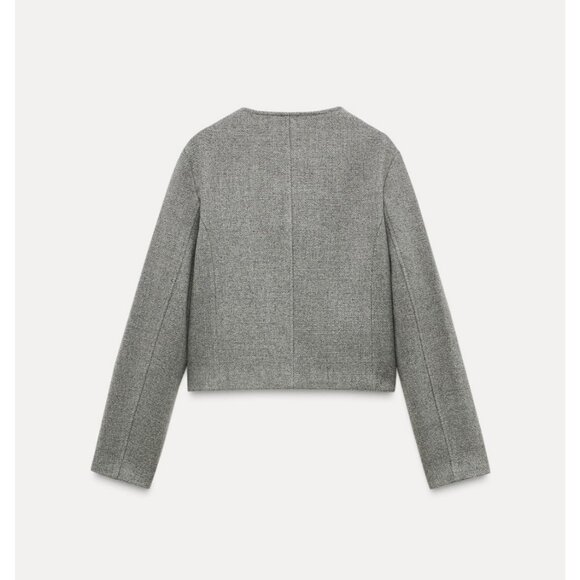 Zara Womens Jacket Blazer S Small Gray Round Neck Gold Button 3046/020 NWT - Picture 4 of 16
